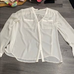 armani exchange sheer cream button up blouse